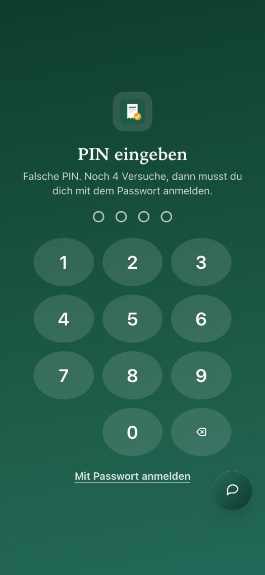 PIN-Sperre der Handy-App mit Ziffernblock